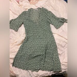 Reformation Dark Green Daisy-Print Midi Wrap Dress